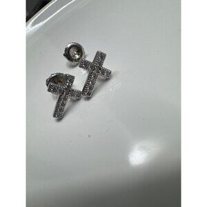 925 Sterling Silver Tiny Cross Stud Earrings With Screw Back